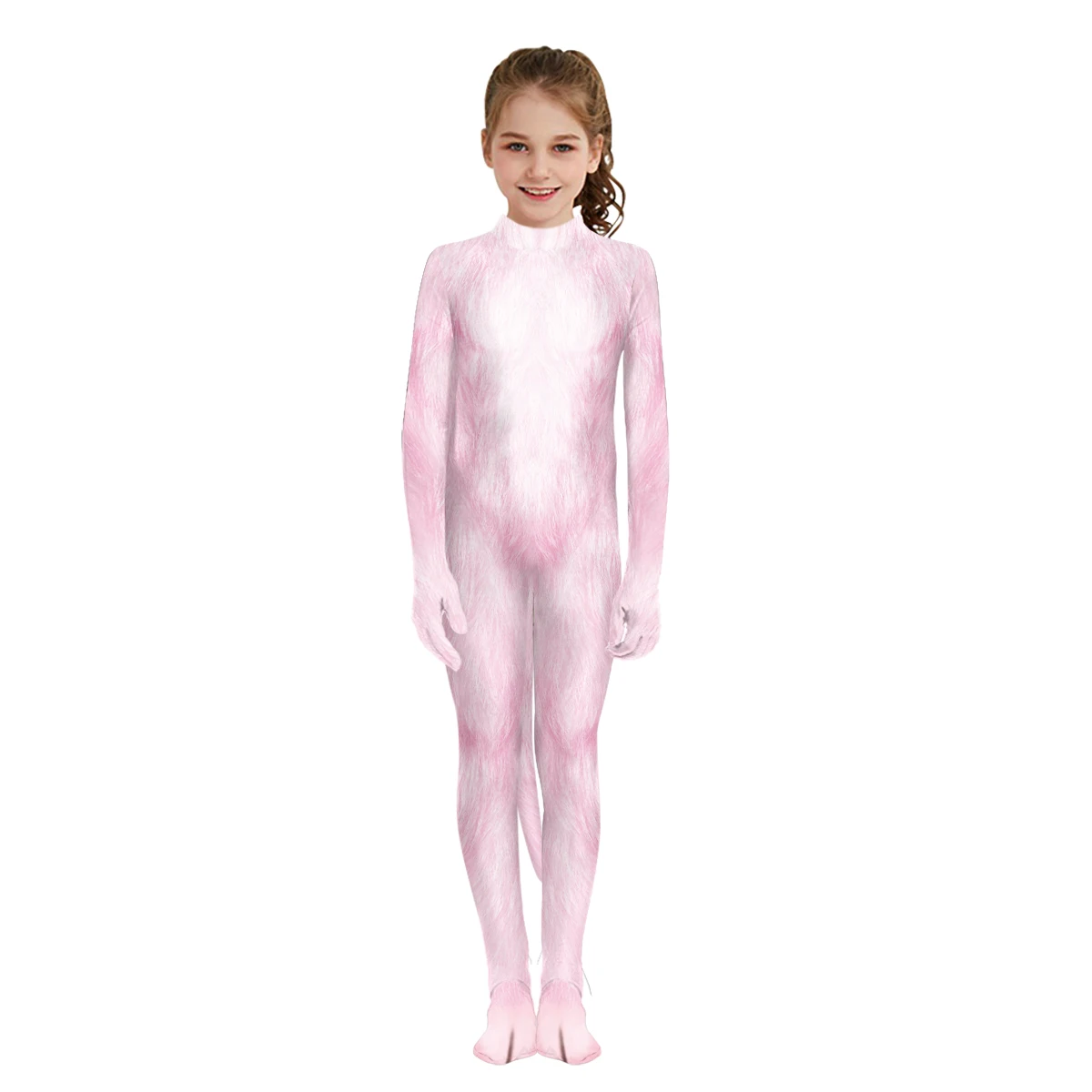 Rosa bonito animal impressão cosplay traje para crianças, macacão para o carnaval, manga comprida, engraçado, férias, roupas de festa, bodysuit para meninos e meninas