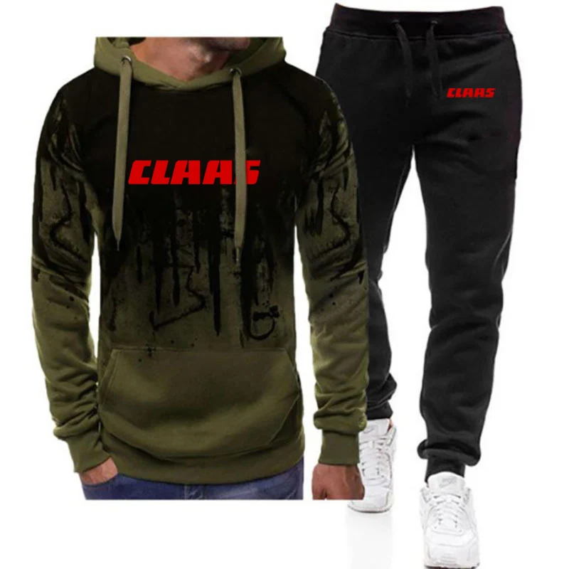 

2023 New Men's Spring and Autumn CLAAS Printing Fashion Gradient Color Harajuku Zipper Jacket Hoodies + Casual Sweatpants Suit