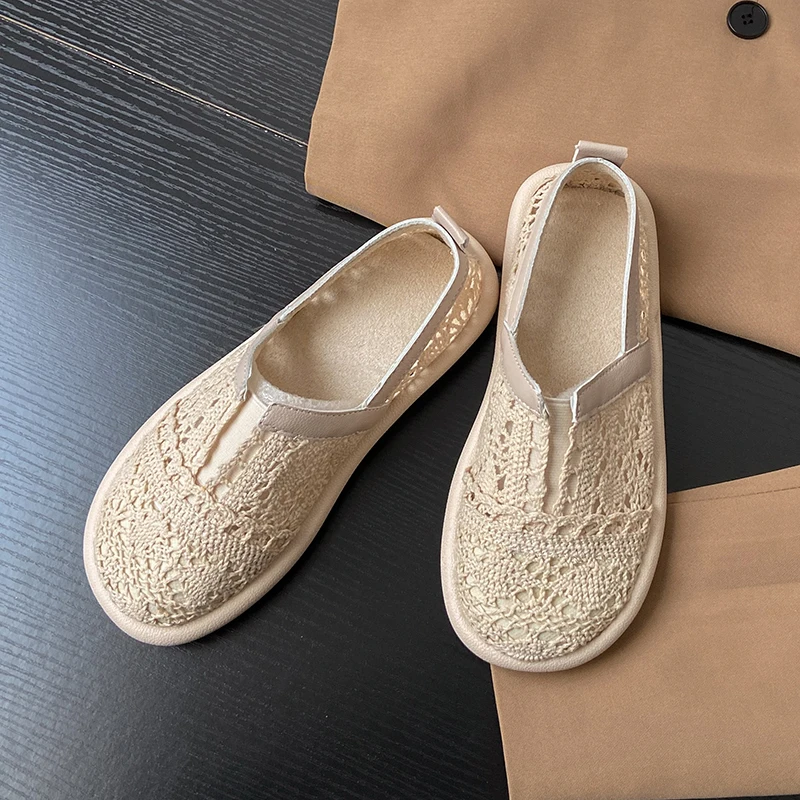 CRLAYDK 2024 Summer Women Lace Jacquard Loafers Woven Hollow Out Lazy Slip On Shoes Beach Breathable Walking Beach Travel Flat