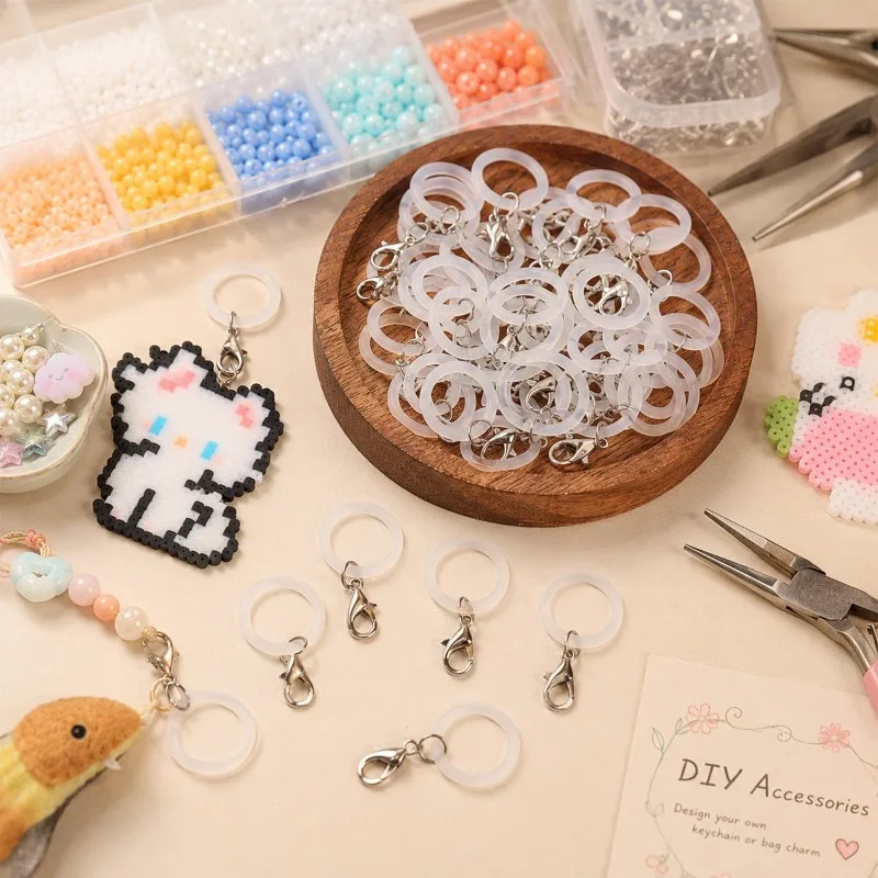 Clear Silicone O Ring Keyring Lobster Clasp Connector Sheep Eye DIY Bag Charms Keychain Jewelry Making Custom Gift Accessories