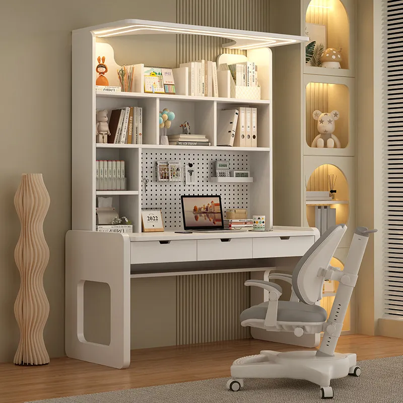 #Solid Pine Wood Student Study Desk Integrated Bookshelf Wall-Mounted for Home Bedroom Use Small Single-Person Computer Desk for
