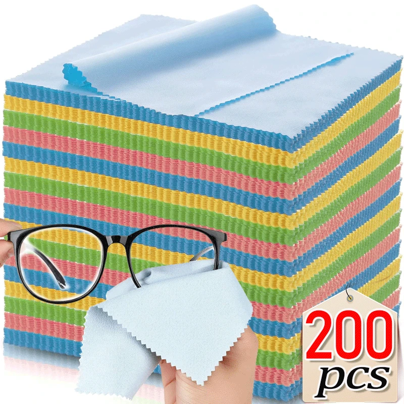 200pcs Solid Color Portable Square Ultrafine Fiber Soft Microfiber Clean Glasses Cloths Delicate Surfaces Screens Camera Lenses