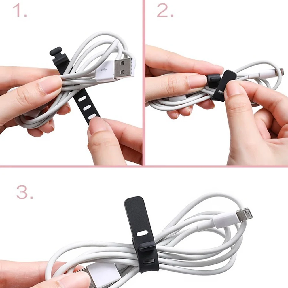 50pcs Cable Organizer Ties Clip Charger Cord Management Silicone Wire Manager Mouse Earphone Holder Data Line Winder Straps