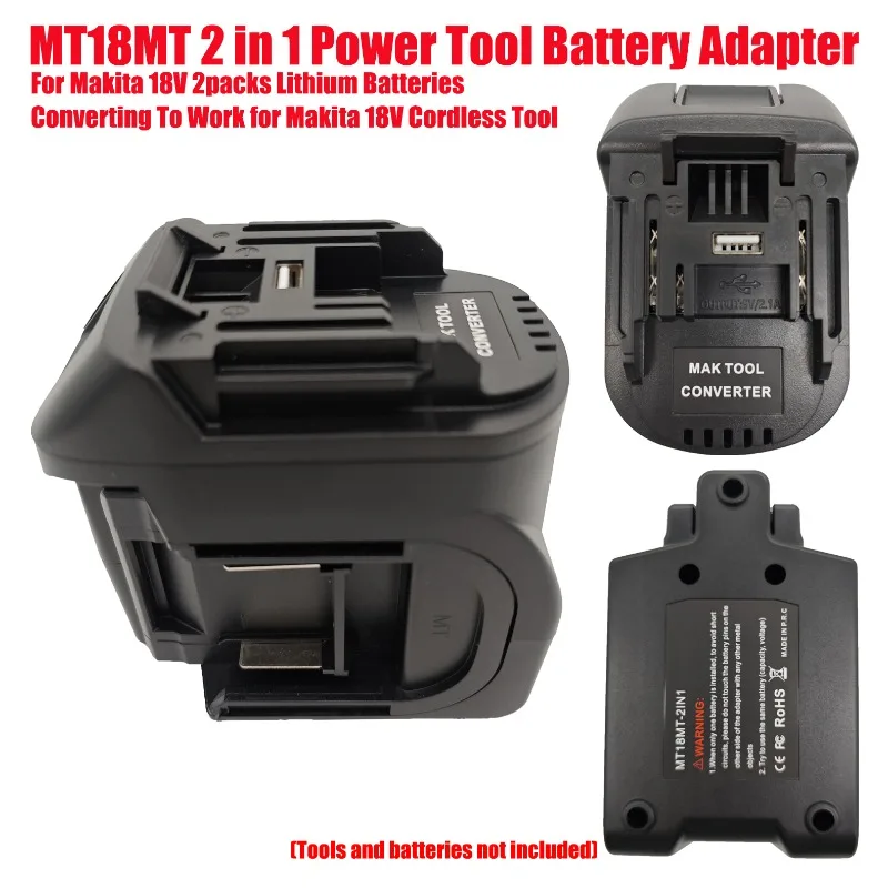 MT18MT 2 in 1 Power Tool Battery Adapter for Makita 18V 2packs Lithium Batteries Converting To Work for Makita 18V Cordless Tool