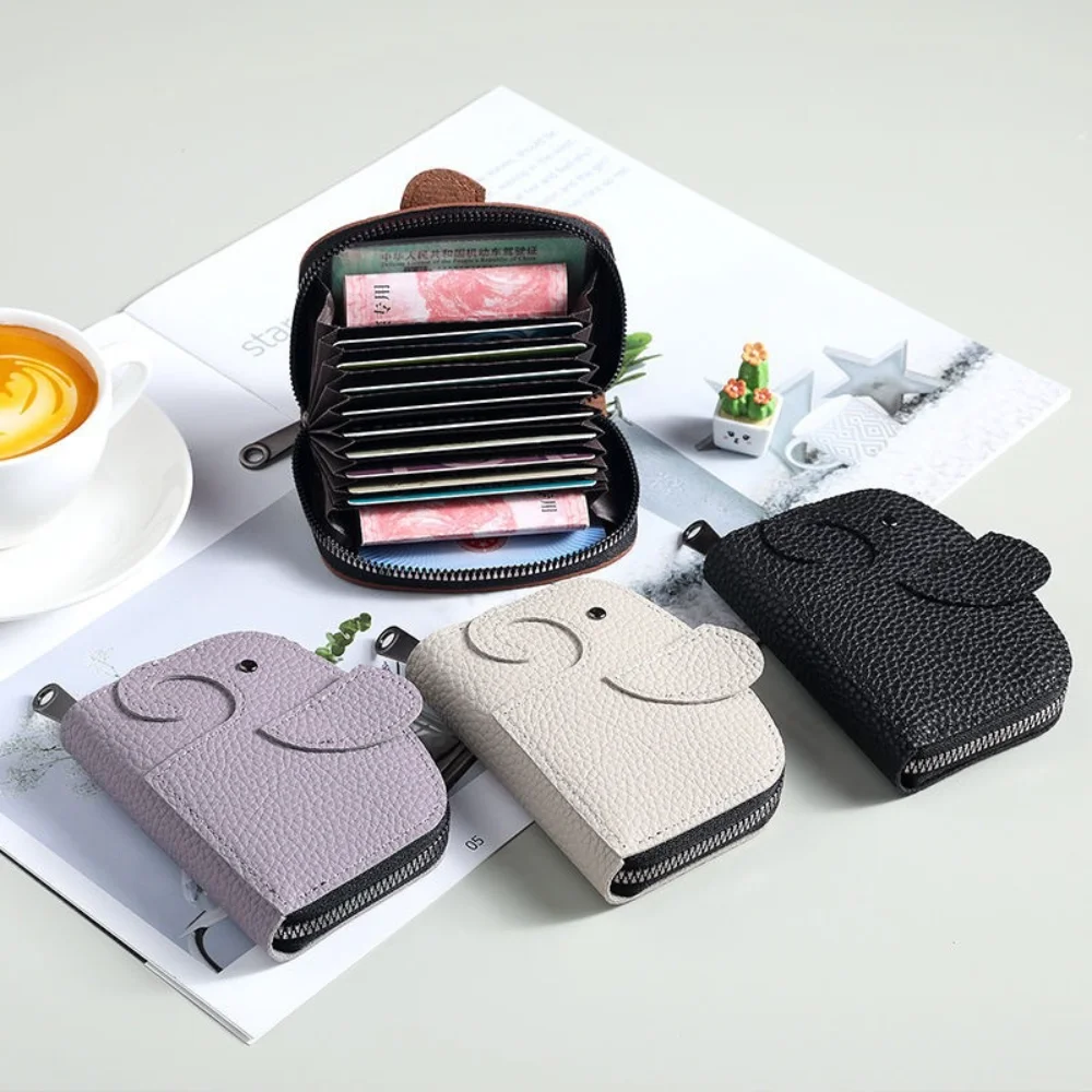 

Cartoon Elephant Shaped Card Bag PU Leather Large Capacity Coin Purse Wallet Multi-Solts Card Holder Mini Zipper Money Bag