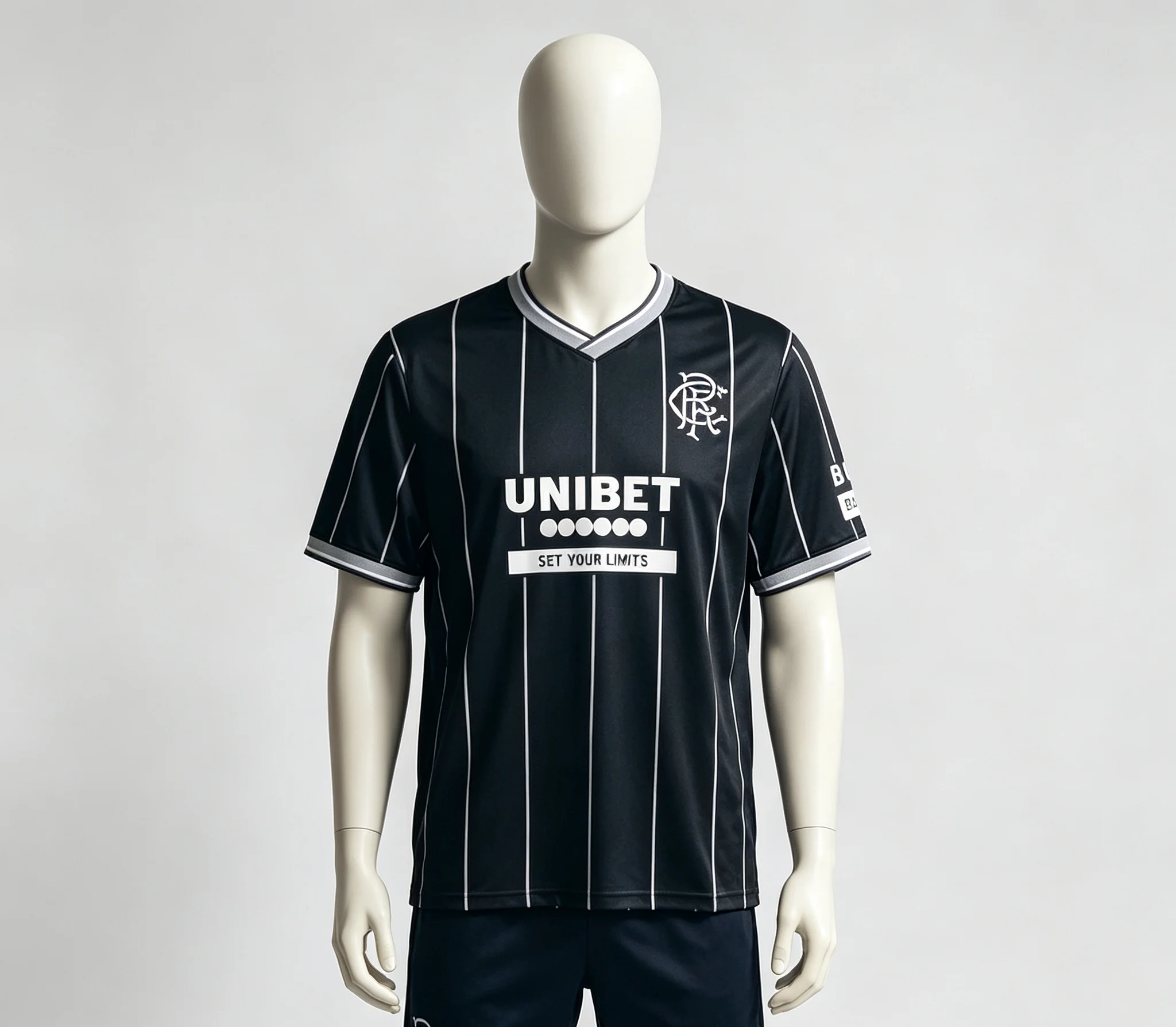 New Family Matching Rangers FC Vertical Stripe Home Football Jersey Parent-Kid V Neck Casual Supporter Short Sleeve Shirt