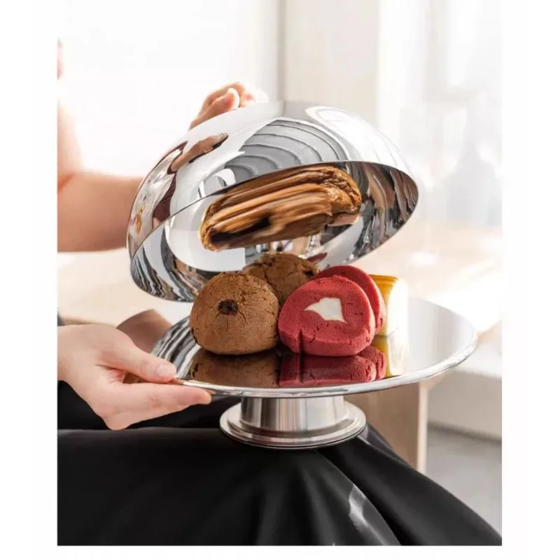 Simple stainless steel dessert tray with lid, light luxury high-end soft decoration