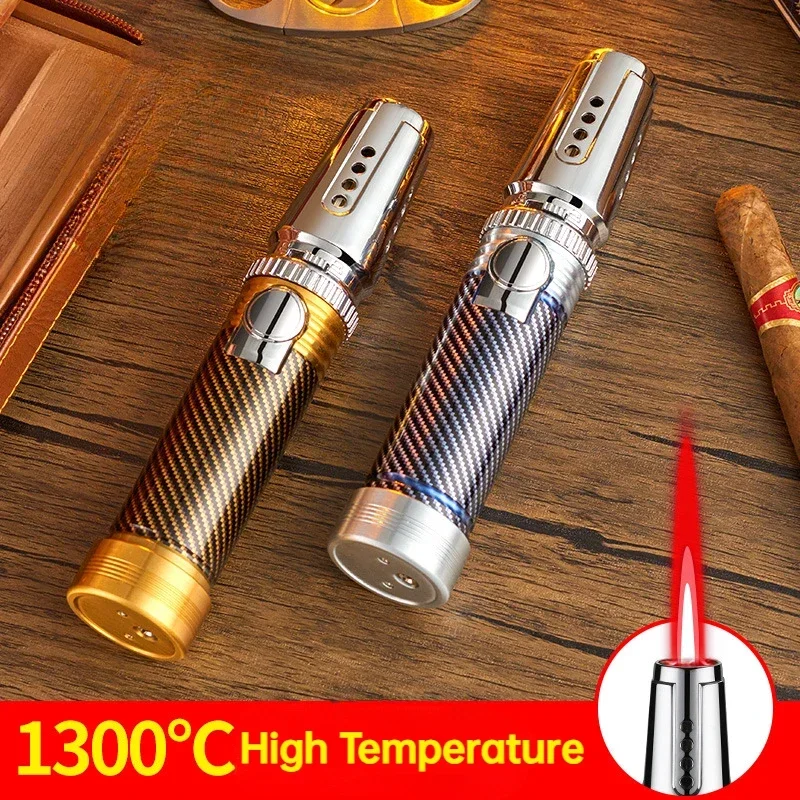 

1300° Windproof BBQ Cooking Kitchen Welding Strong Gun Lighter Refillable Metal Butane Gas Turbine Blue Flame Jet Torch Lighter