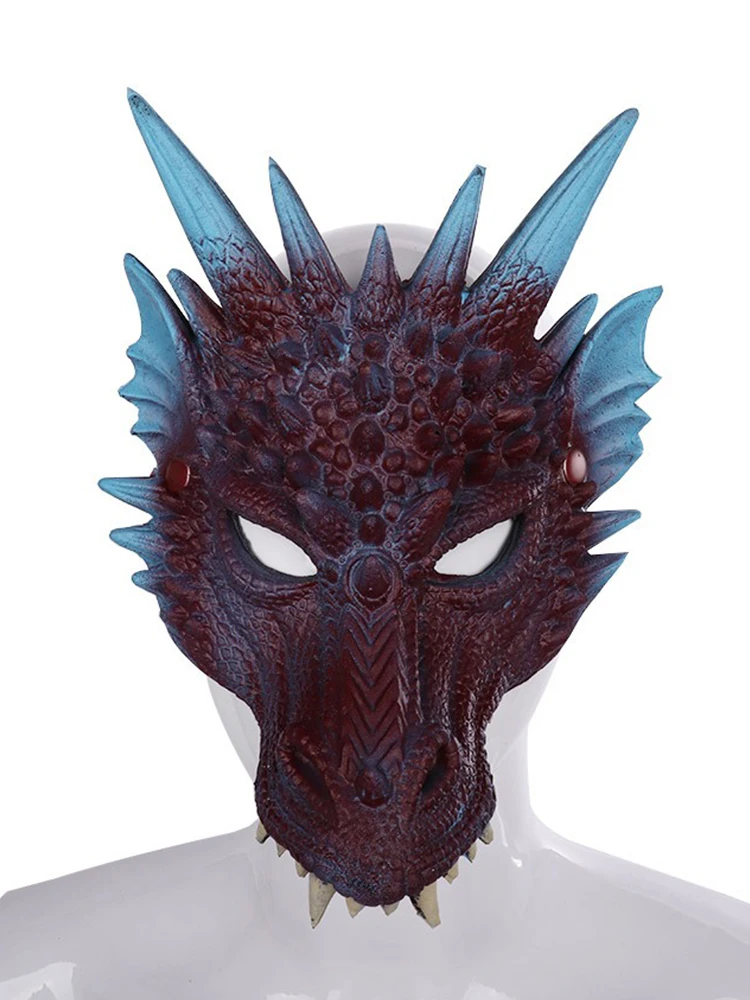 Halloween Horror Dragon Mask Mardi Gras Carnival Party PU Foam 3D Dragon Mask Masquerade Cosplay Props Clothing Accessories