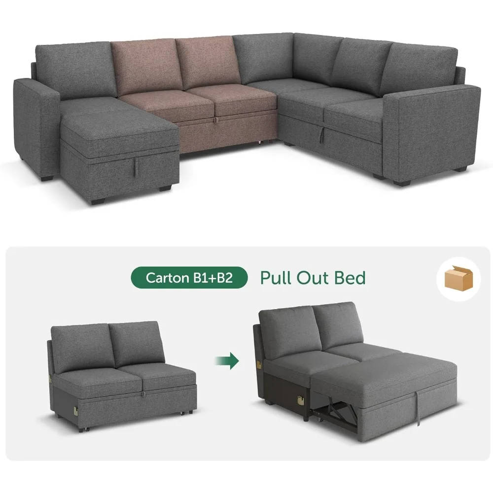 سرير قابل للسحب لأريكة النوم المقطعية المعيارية، مقعد Loveseat بدون ذراع مع سرير قابل للسحب للأريكة المقطعية، رمادي داكن