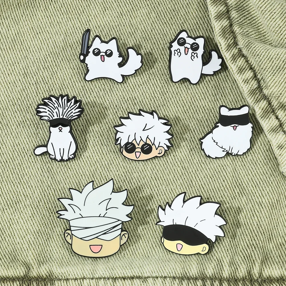 Anime Jujutsu Kaisen Satoru Gojo Creative Cat Design Enamel Pins Brooches Metal Badges Accessories Gifts for Fans