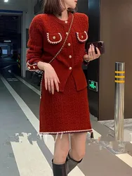 Tweed-style New Year's Outfit Set, Sophisticated Jacket and Skirt Two-piece Set for Women, Autumn/winter High-end Socialite Chic