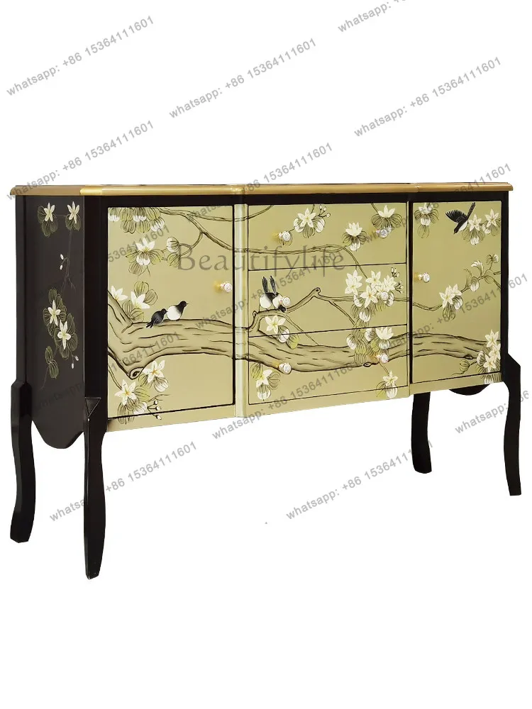 Light luxury new Chinese decorative painted side cabinet aisle foyer solid wood end view cabinet