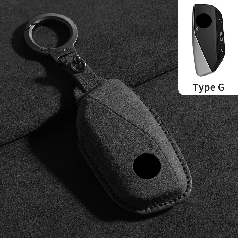 Image of Wildleder-Autoschlüsselhülle für BMW 7er G70 G09 XM U06 G81 M3 I7 X7 G07 LCI IX I20 X1 U11 Schlüsselanhänger-Schutz