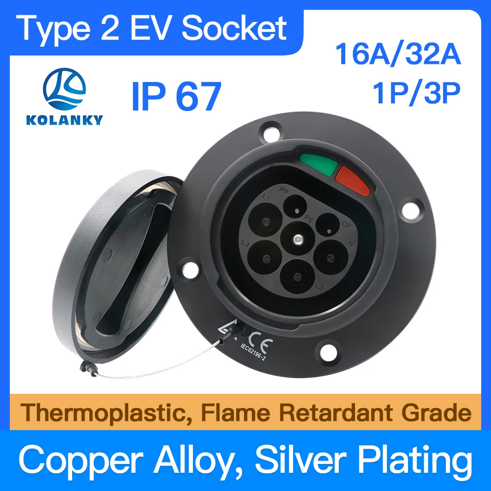 

IEC 62196-2 EV Charger Socket Outlet Electirc Vehicle Charging Socket Outlet 3phase ev charging type2 socket inlet