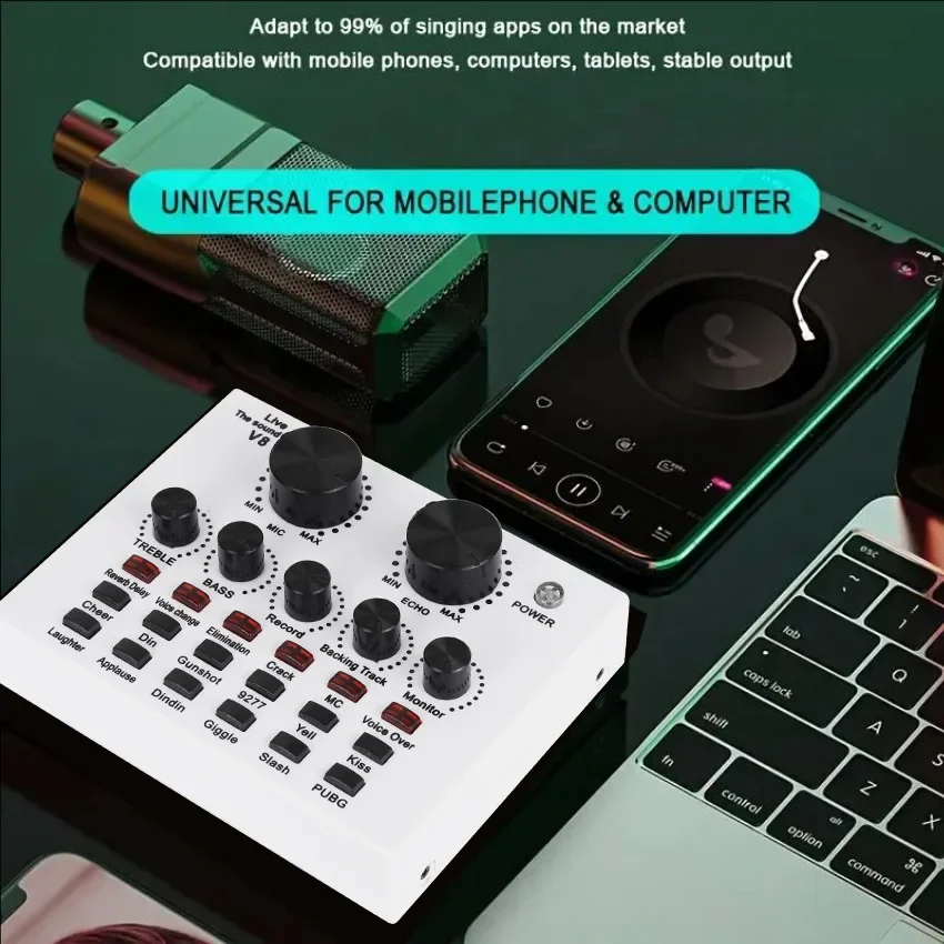 2026 Cross-border Hot Style V8 Soundcard Broadcast Equipment Suit Computer Phone Trill Game Host Special Microphone Microphone