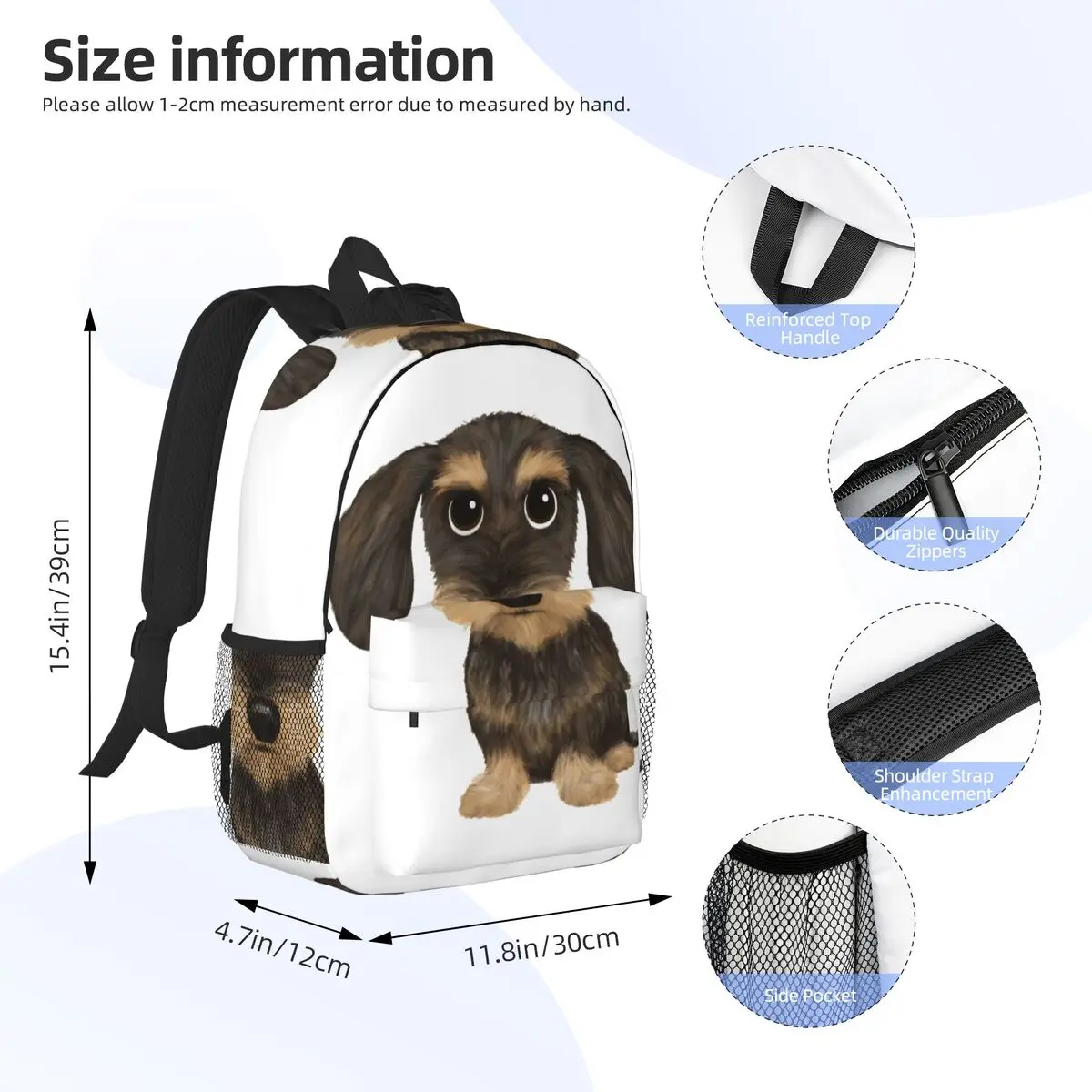 Wirehaired Dachshund لطيف سلك الشعر Wiener الكلب على ظهره رائجة البيع Daypack بنين بنات BookBag الأطفال حقيبة مدرسية مقلمة