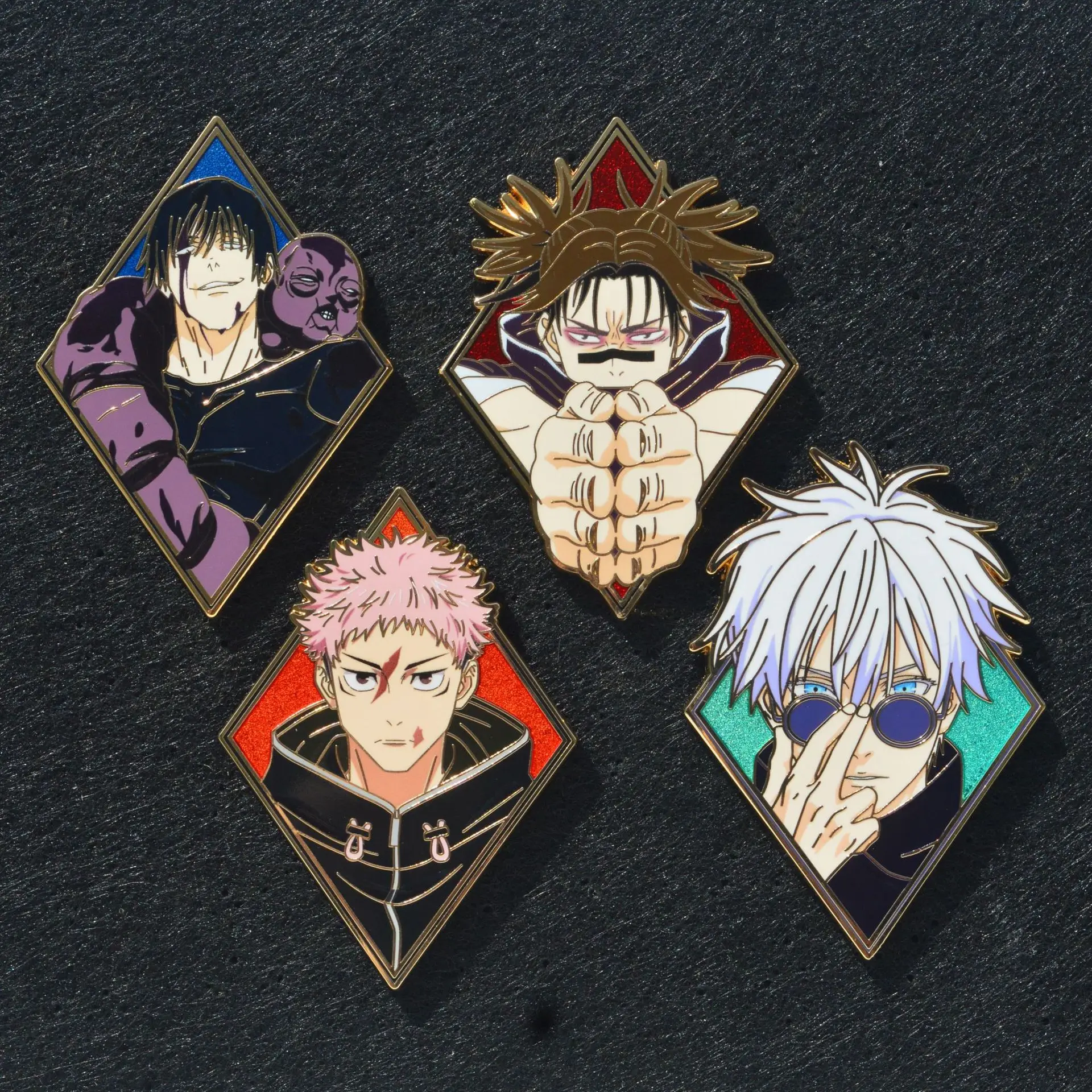 Anime Jujutsu Kaisen Anstecknadeln Anhänger Gojo Satoru Abzeichen Japanische Manga Broschen für Taschen Rucksäcke Kleidung Revers ACG Cosplay Spielzeug