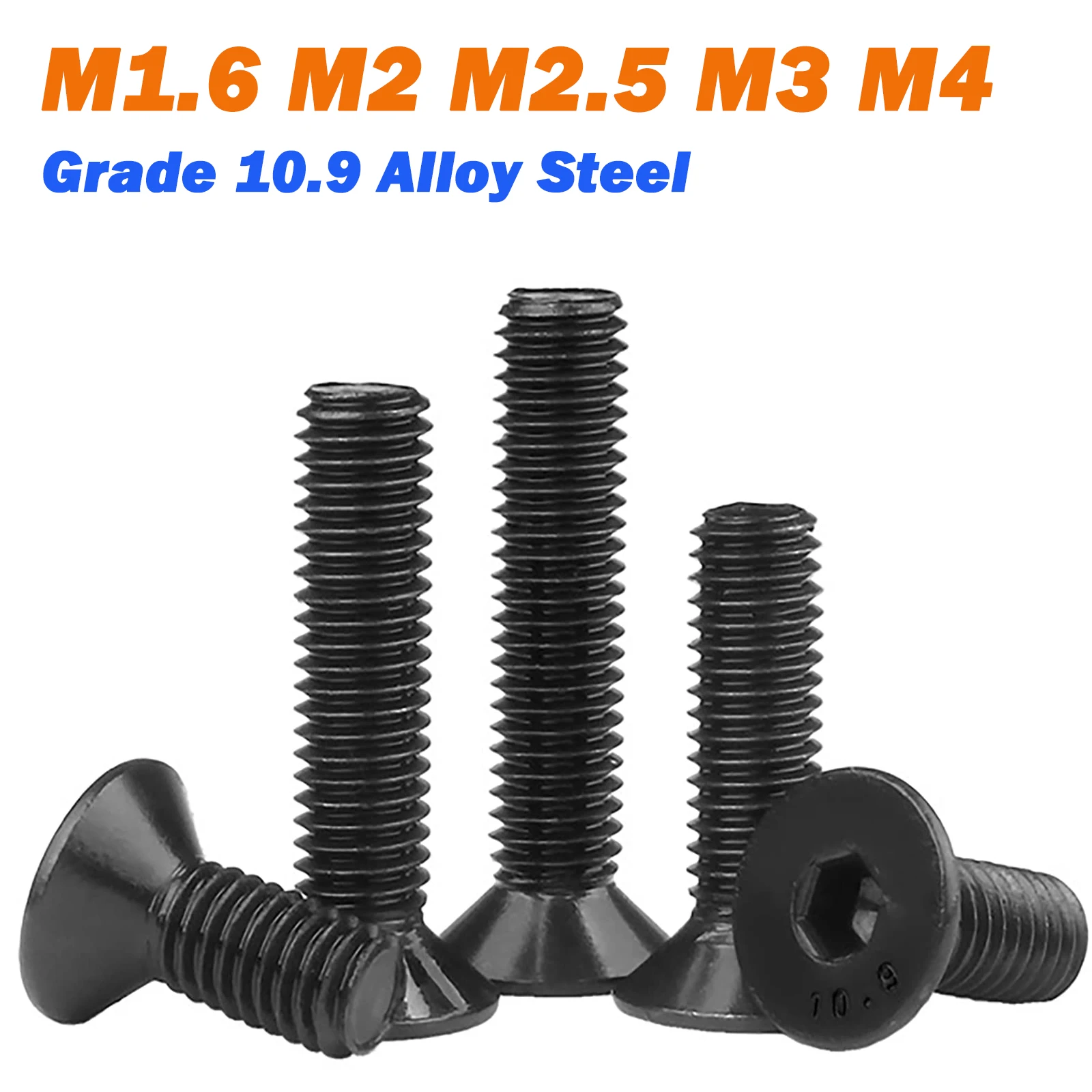 Black Grade 10.9 Alloy Steel High Strength Countersunk Hex Socket Cap Screw M1.6 M2 M2.5 M3 M4 M5 for Machinery Automotive
