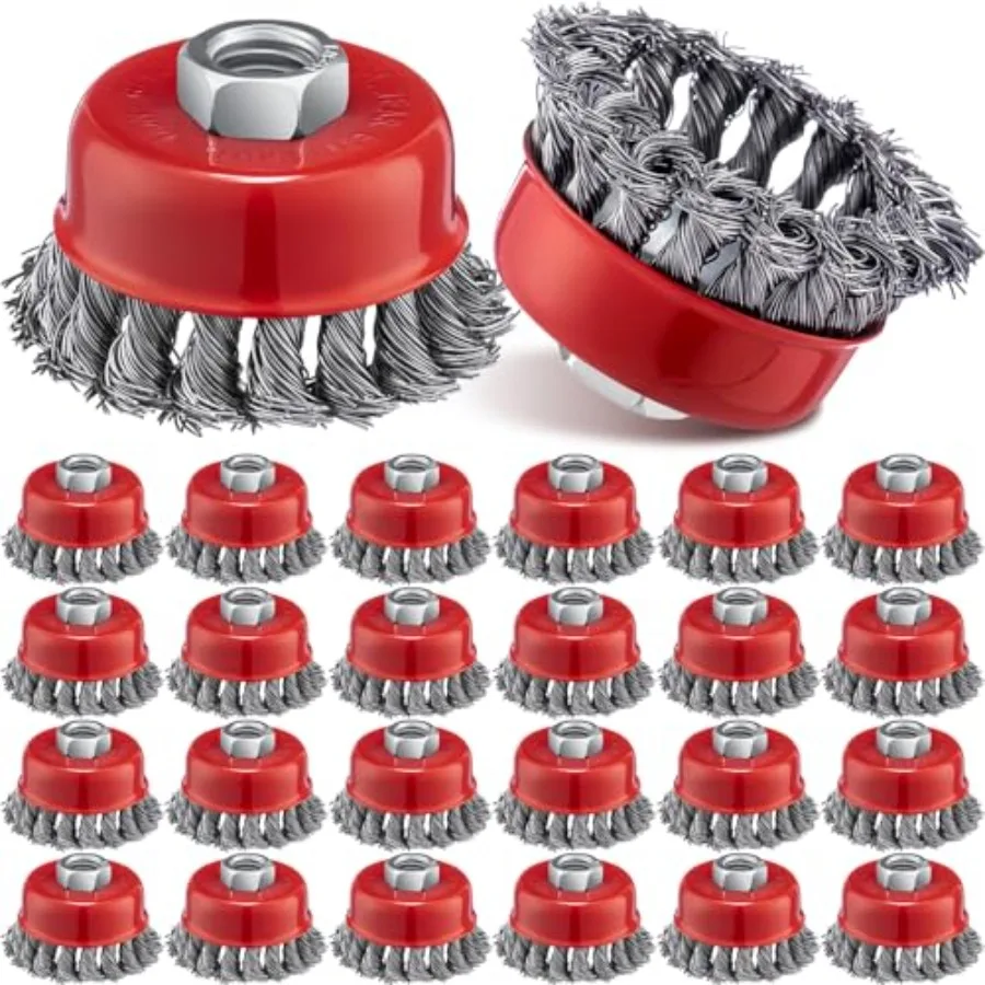 

Tandefio 24 Pcs 3 Inch Wire Wheel Cup Brush with 5/8-11 Threaded Arbor for 4 1/2 Angle Grinder Twisted Knotted Grinder Abrasive