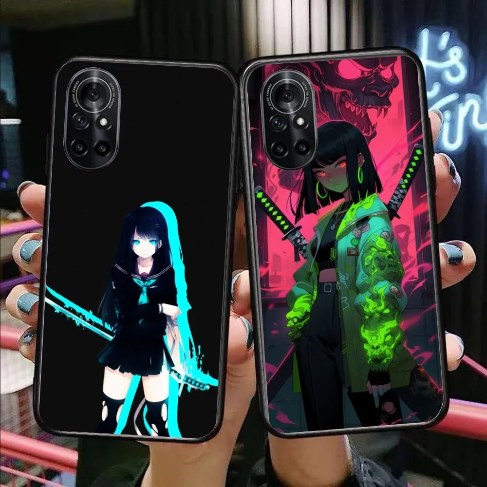 Weapon Sword Girl Mobile Cell Phone Case for Honor 90 70 50 20 7S X9 X8 X7 Magic 4 3 Pro Black Soft Phone Cover Funda