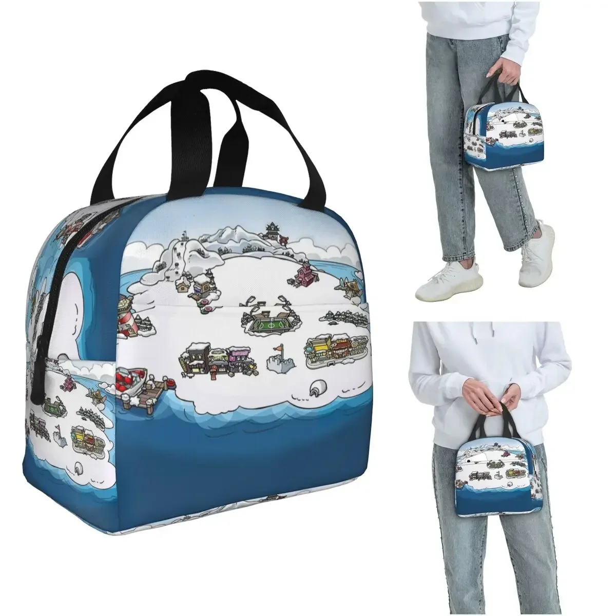 Club Penguin M Insulated Lunch Bag for Women Kids Portable Food Boxes Thermal Lunch Box Tote