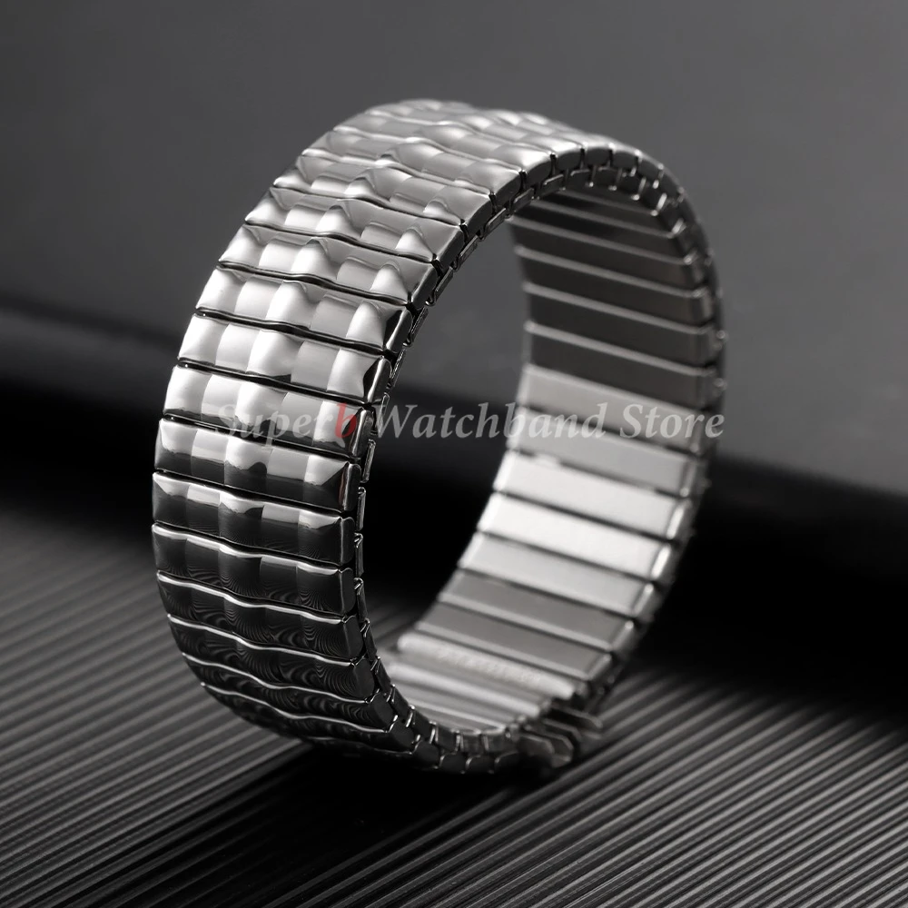 16-23 مللي متر جديد الفولاذ المقاوم للصدأ حزام (استيك) ساعة حزام تمتد التوسع المعادن مطاطا حزام اكسسوارات الرجال النساء أساور الفضة