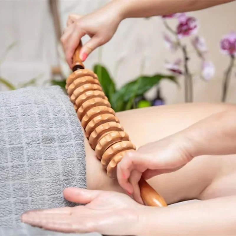Wooden Massage Roller - Natural Curved Body Roller for Waist & Thigh, Multi-Functional for Cellulite Reduction & Muscle Tension