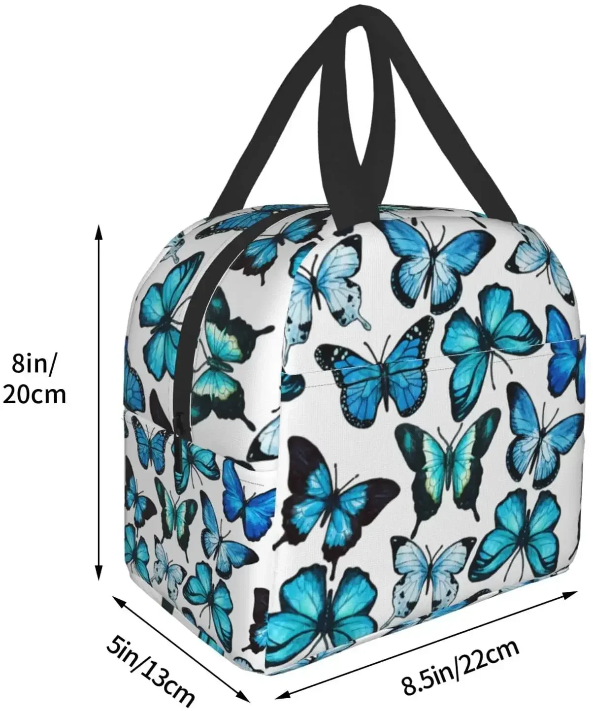 Lancheira isolada borboleta azul, lancheira reutilizável, à prova d'água, sacola de almoço feminina para escritório, trabalho, escola, piquenique, praia