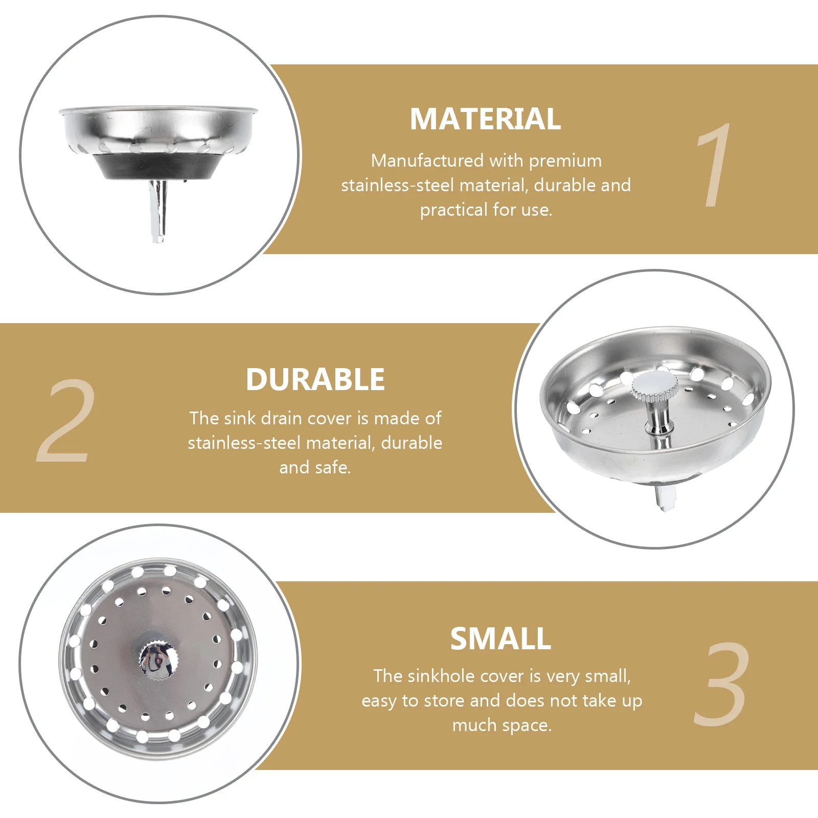 

2pcs Stainless Steel Drain Cover Water Durable Kitchen Sink Hole Cover For Stainless-Steel Basin Ceramic Basin Washing Drain