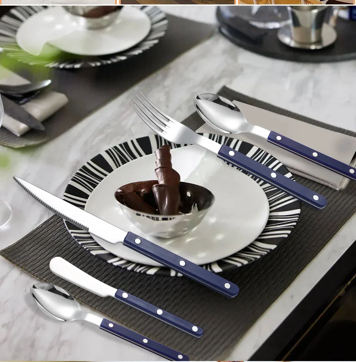 Fashion New Blue Handle 304 Cutlery Set 18/10 Stainless Steel Creativity Gift Flatware Knife Fork Spoon Drop Ship