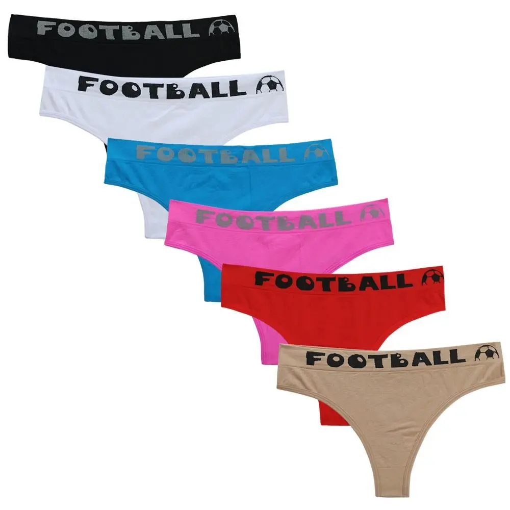 Solid Color Thong Sport Underwear Underpants Women Underwear Middle Waist Briefs Football Letter Panties Female Lingerie