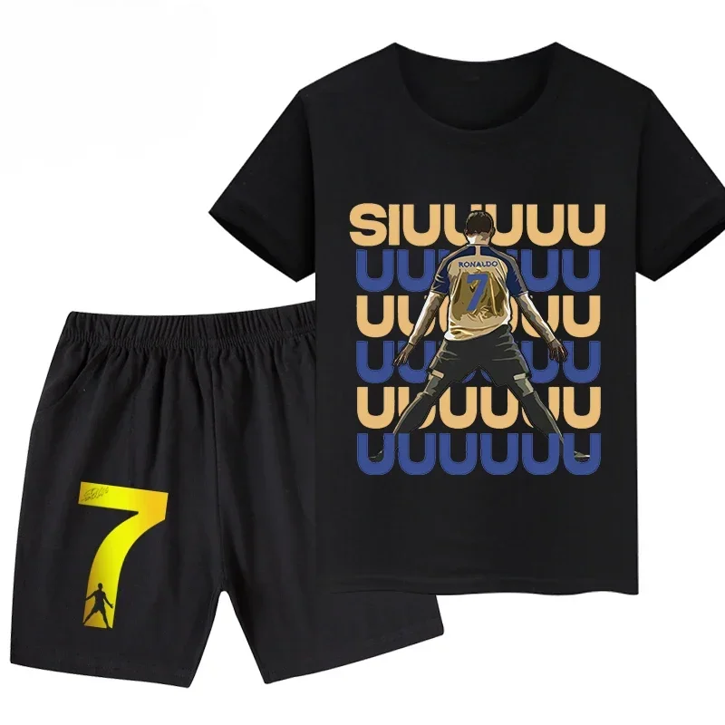 Summer Ronaldo Printed Children's Set Short-sleeved Shorts Suit Sports Kid T-shirt 2-piece Set Street Fashion Boys Baby Clothing