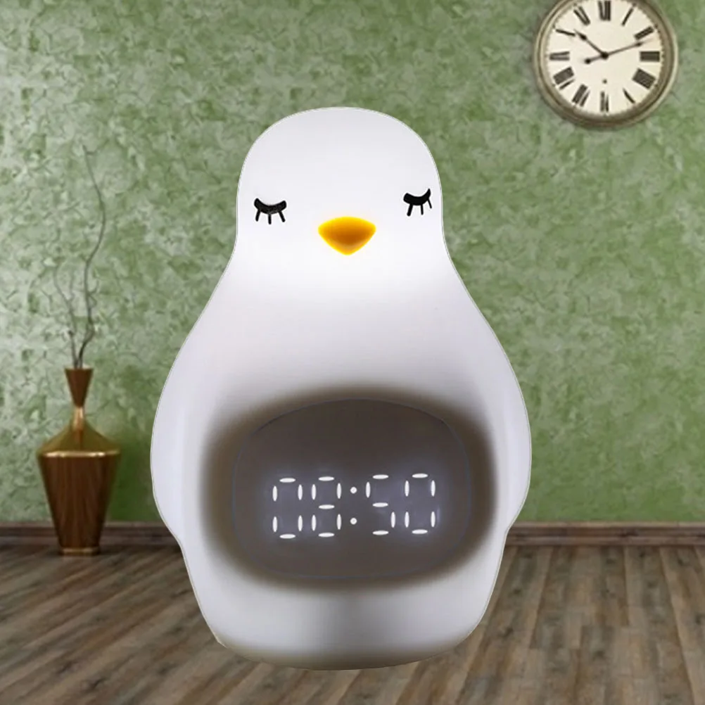 

Creative Silicone LED Smart Penguin Alarm Clock Electronic Desktop Digital Lamp for Hotel Home Decor Bedroom Child(White Light)