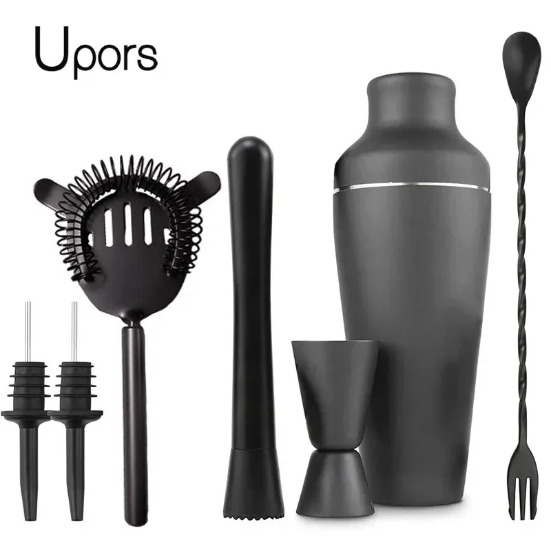 

Matte Black Cocktail Shaker Set Bartending Equipment Wine Martini Drink Mixer Barware tools Bartender Kit for Home Bar 8Pcs