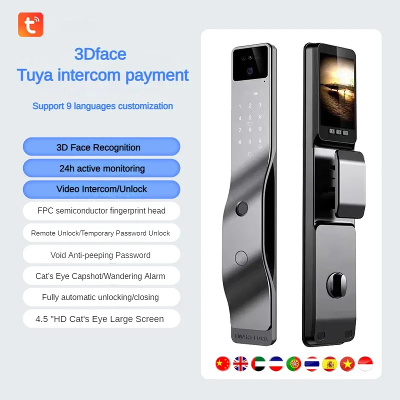 Tuya Face Recognition Fingerprint Smart Door Lock APP Remote Control Password IC Card Key Unlock Way Electronic Home Door Lock