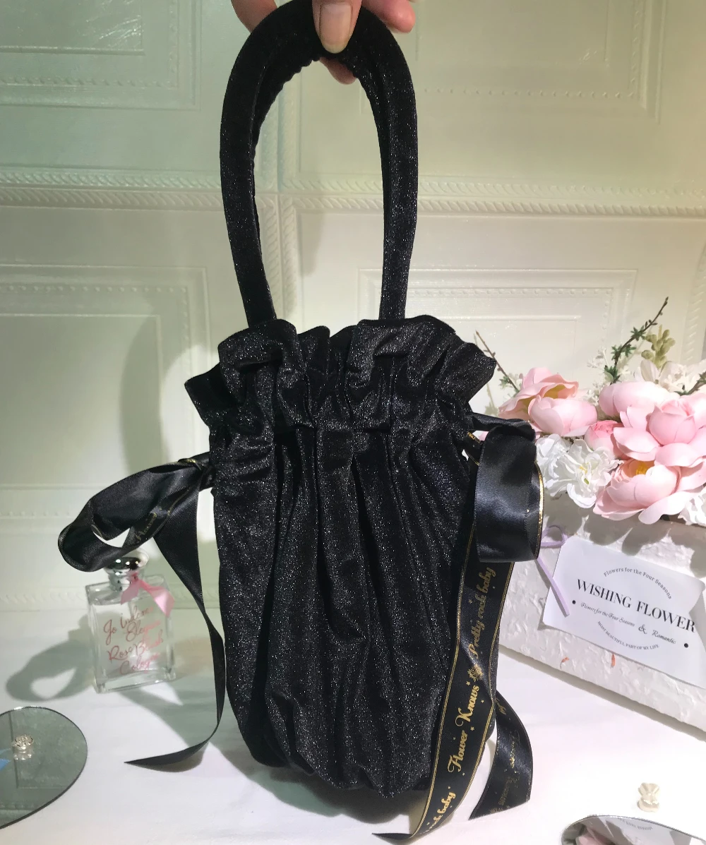 Flower knows Black Embroidered Little Angel Makeup Bag