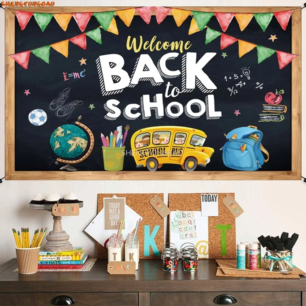 Welcome Back To School Theme Photography Backdrops Classroom Blackboard Globe Pencil Book Students Photo Studio Background CB-01