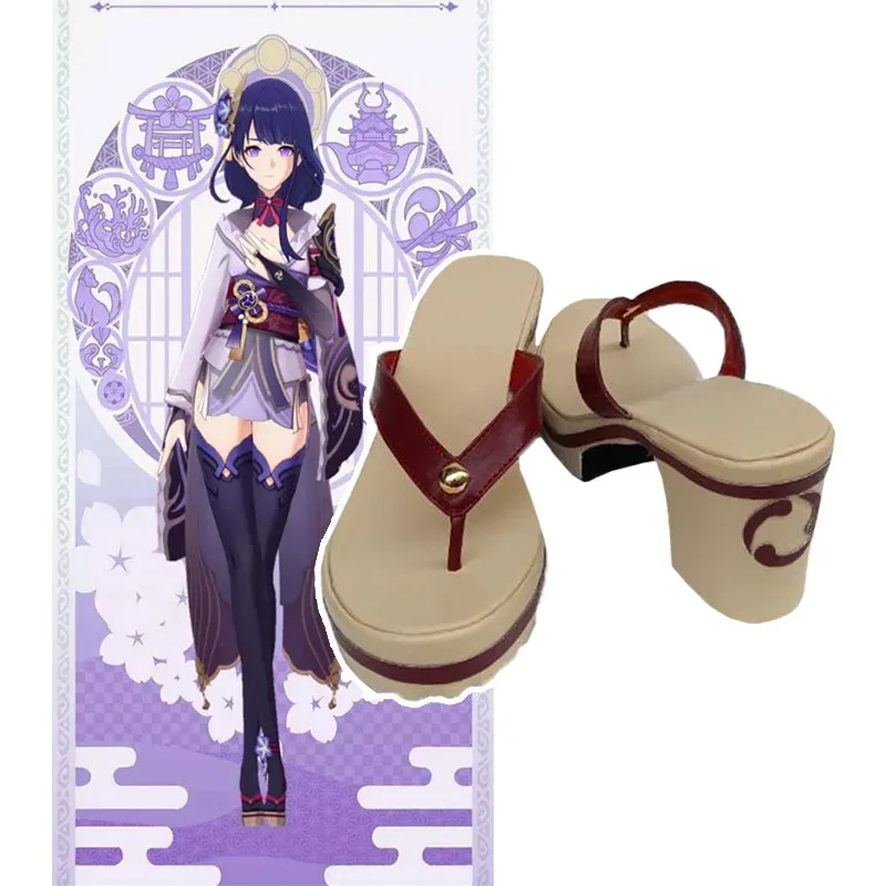 Game Anime Genshin Impact Cosplay Raiden Shogun Baal Man Woman Faux Leather Custom Shoes Halloween Party Dress Up High Heelr,7;k