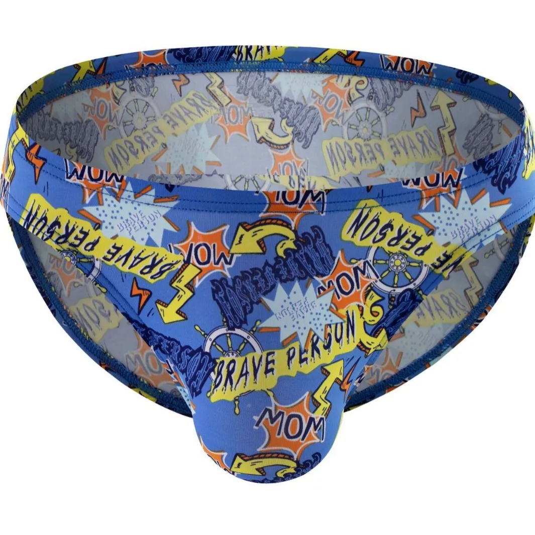 

Men's Sexy Brief Printed Ice Silk Elastic Quick Dry Cool Feel Underwear Youth Low-rise U Convex Pouch Sports Panties Homme Tanga