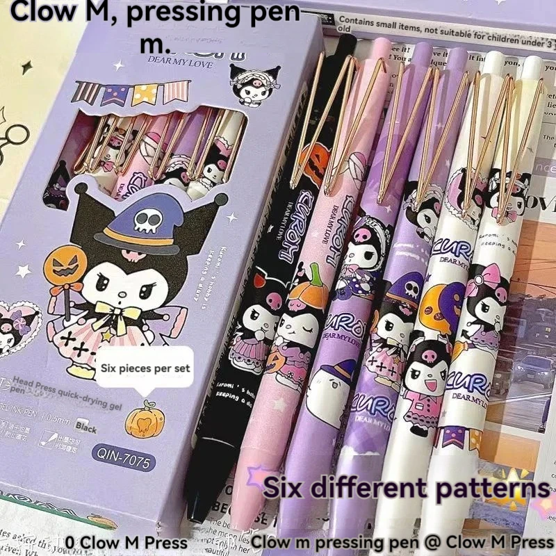 MINISO 6pcs Gel Pen Sanrio Cute Press Pen Black Refill Y2k School Stationery Supplies Write Pens 0.5 Black Pen