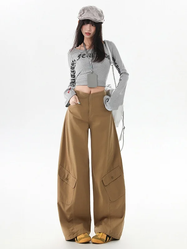 

Faionable American Deep High Waist Workwear Jeans Casual Tee Dimensional Tailoring Loose Fit Floor Length Knife