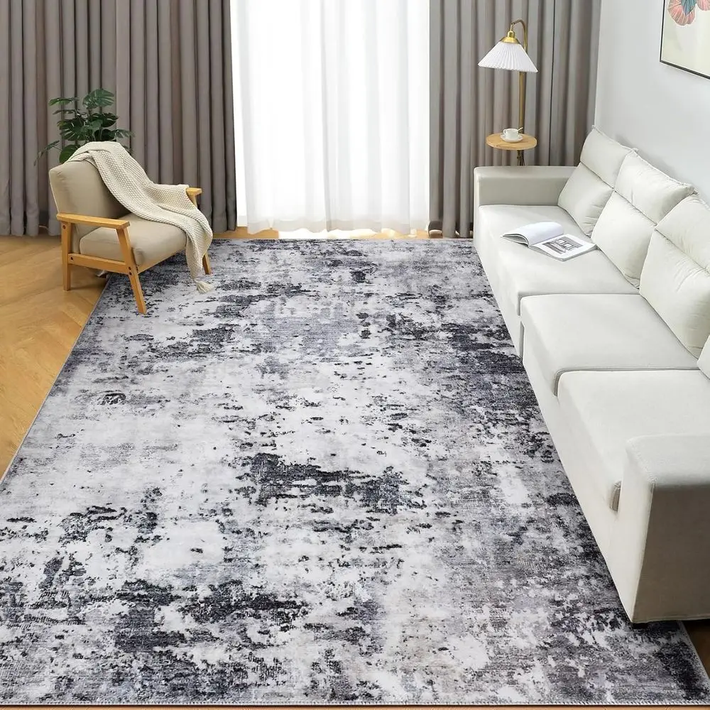 

6x9 Grey Modern Low Pile Rug - Non-Slip, Stain-Resistant, Soft Carpet for Living Spaces