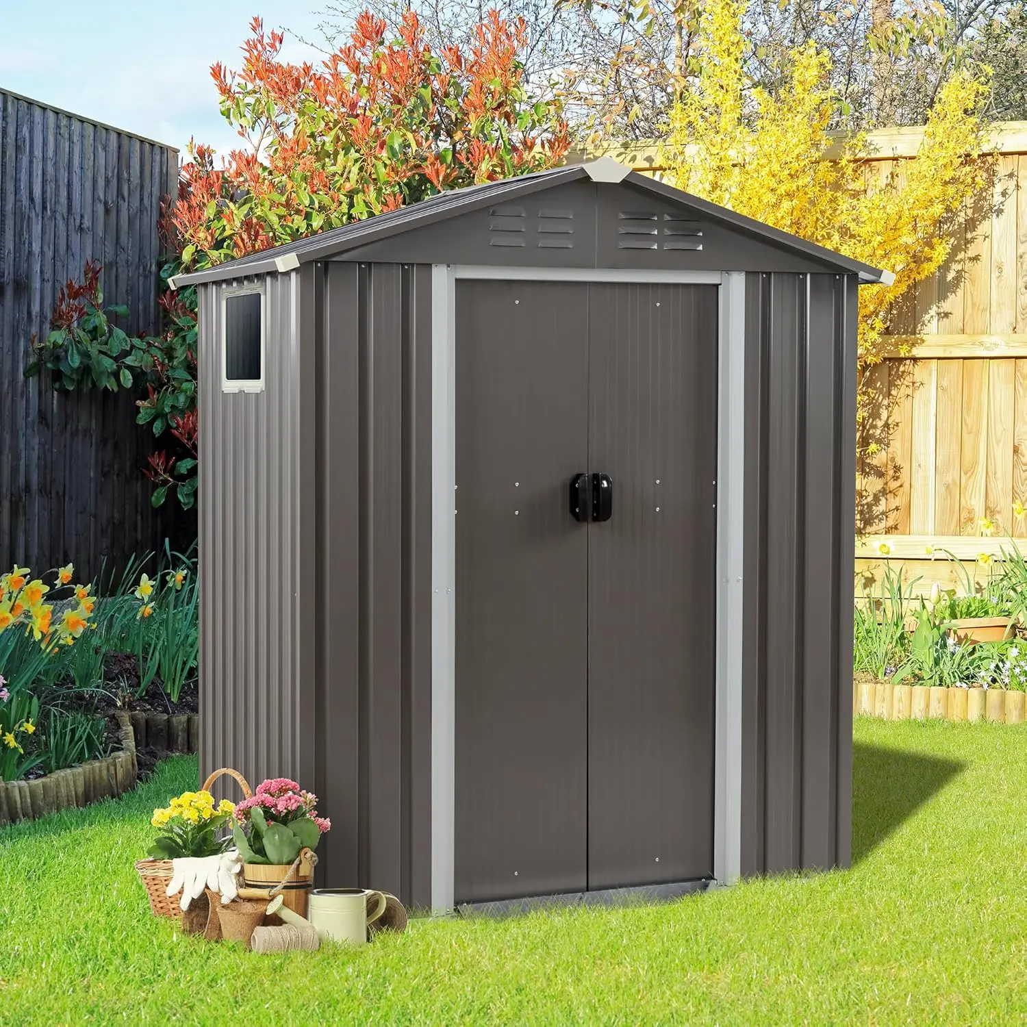 

5 x 3 x 6 FT Outdoor Storage Shed, Tool Shed Side Window and Lockable Door Waterproof Tool Shed for Backyard Patio, Lawn (Gray)