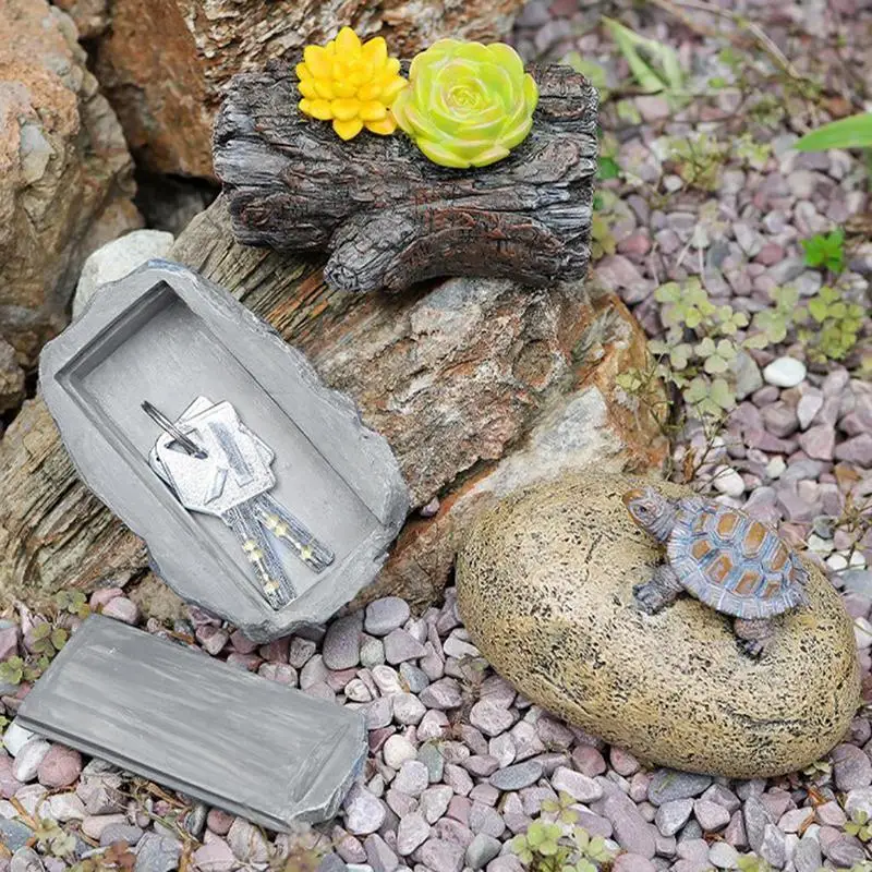 Key Hider Outdoor Fake Rock Log Schildpad Standbeeld Geheime Tuin Standbeeld Buitendeur Sleutelkastje Decoratieve Tuinstenen Met Sleutel Verbergen