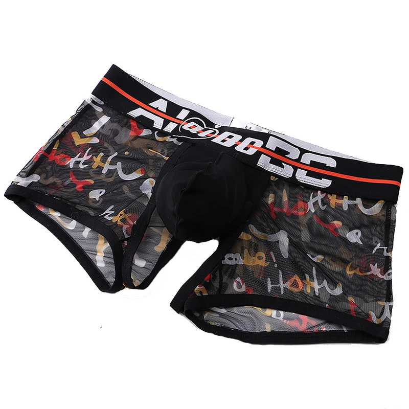 Sexy Accessories Hot Men Underwear Boxer Mesh Printing Crotchless Lingerie Open Crotch Gay Backless Funny Pants Adults 18 Plus