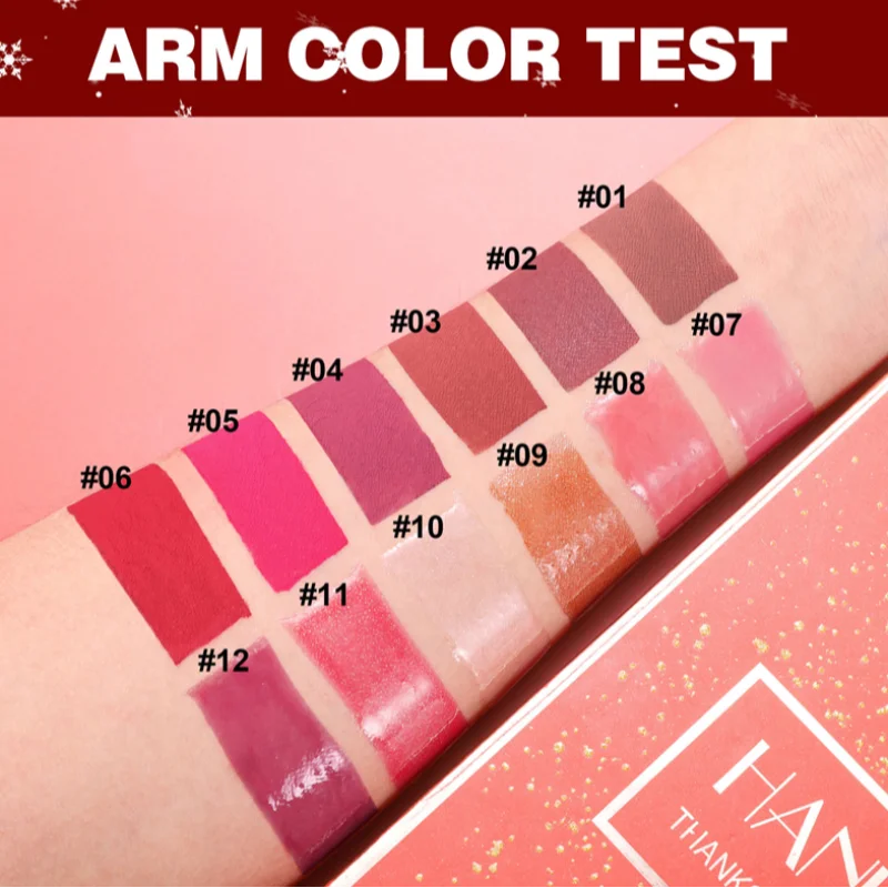 12-Farben Samt-Matt Lipgloss-Set - Flüssiger Lippenstift Geschenkbox-Set, Nicht Klebender Lipgloss Langanhaltende Kosmetik Make-up für Frauen