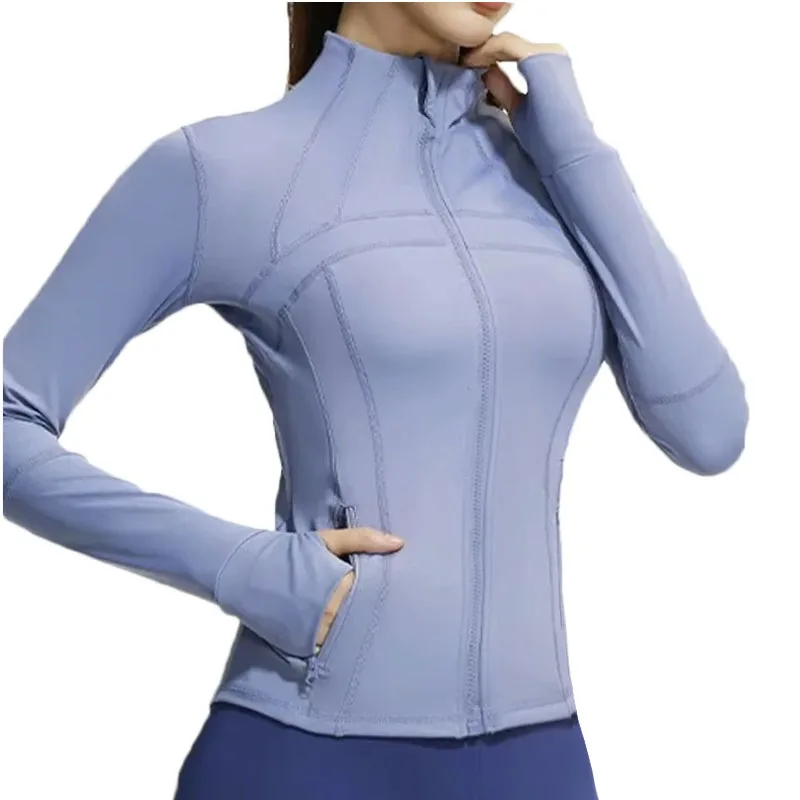 Aiithuug Slim Fitting Shirts Sports Seamless Yoga Shirt Long Sleeve Gym Shirt with Zipper with Full Zip Up Thumb Hole Workout