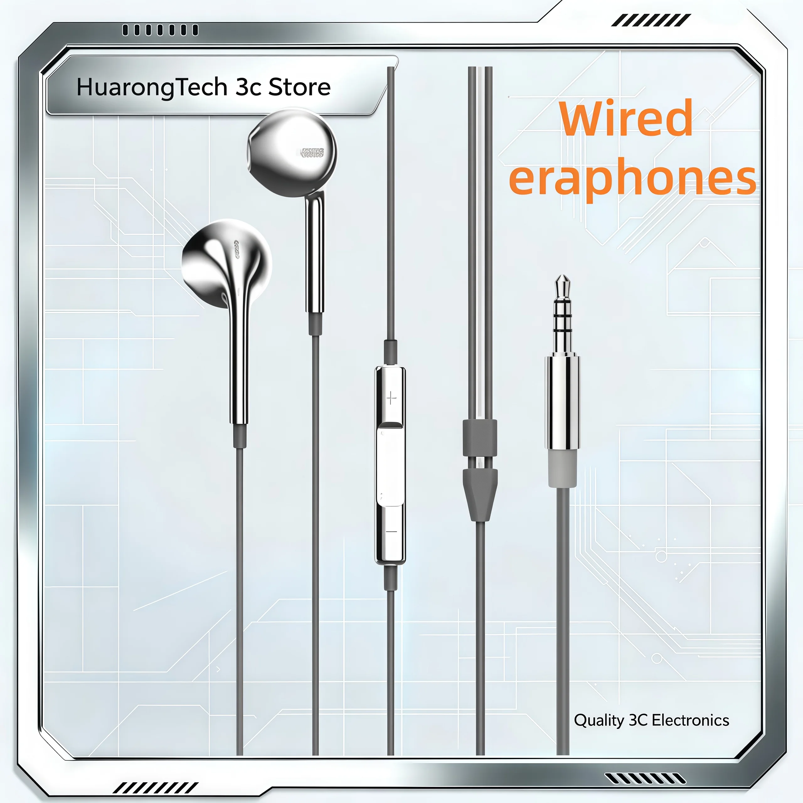 Silver Wired Earphones Type-C Lighting 3.5mm Wire Call In-ear IPhone Android Universal Headphones Electroplated Y2K Style