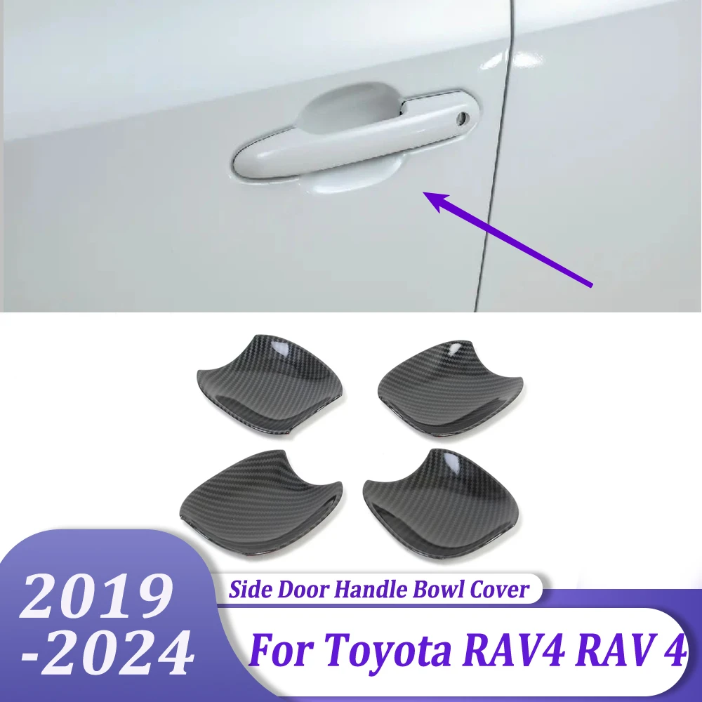 Side Door Handle Bowl Cover Trim Carbon Fiber Sticker Car Styling Accessories For Toyota RAV4 RAV 4 2019-2024